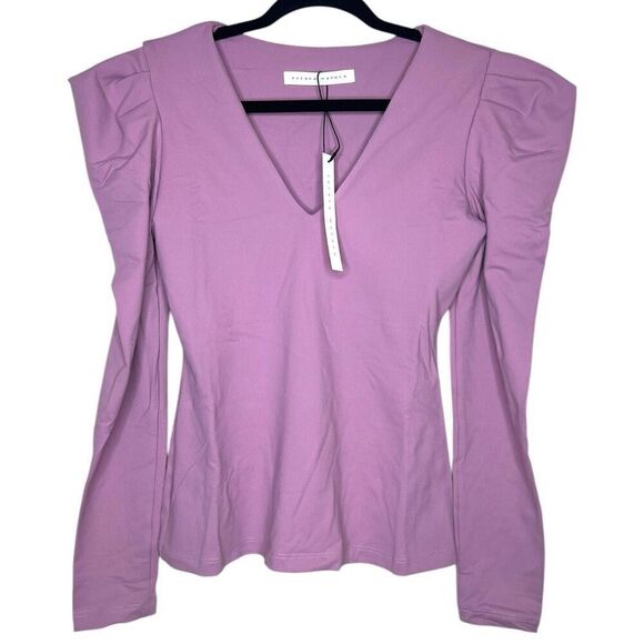 NEW Susana Monaco Pleated V Neck Long Sleeve Top Lip Gloss M - Picture 1 of 11